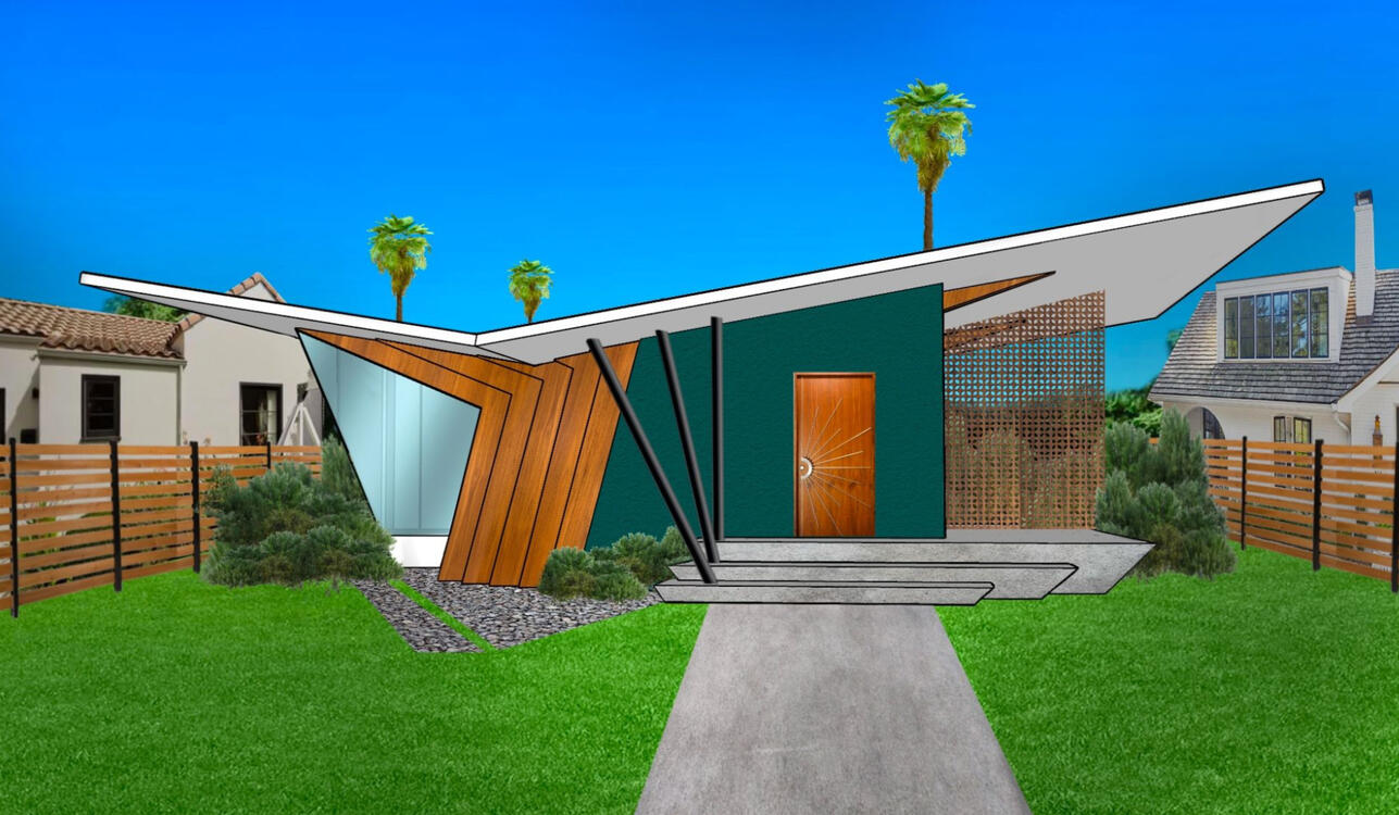 &quot;Googie Bungalow&quot; - Hollywood Bungalow facade design inspired by the Googie architecture movement