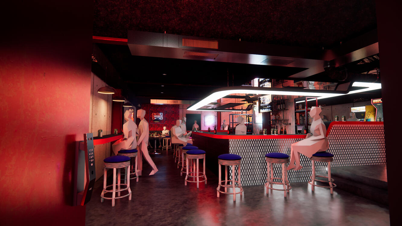 Harikuya Dive Bar (Entrance POV) - set design interpretation for film based on AKIRA design package for Thesis Project
